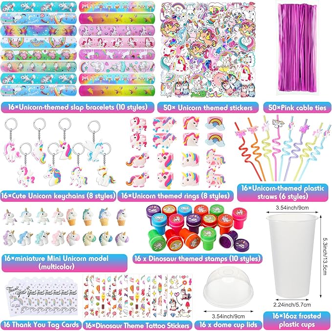 195 Pcs Unicorn Party Favors Bags Birthday Includes Plastic Cup with