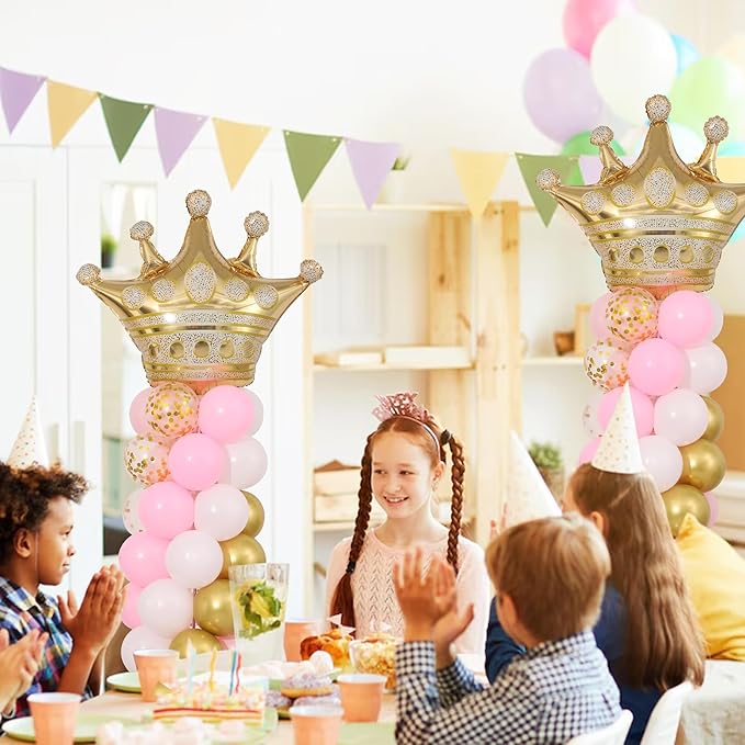 Princess Party Balloon Column Stand Kit 2 Sets 2 Crown Foil Balloons