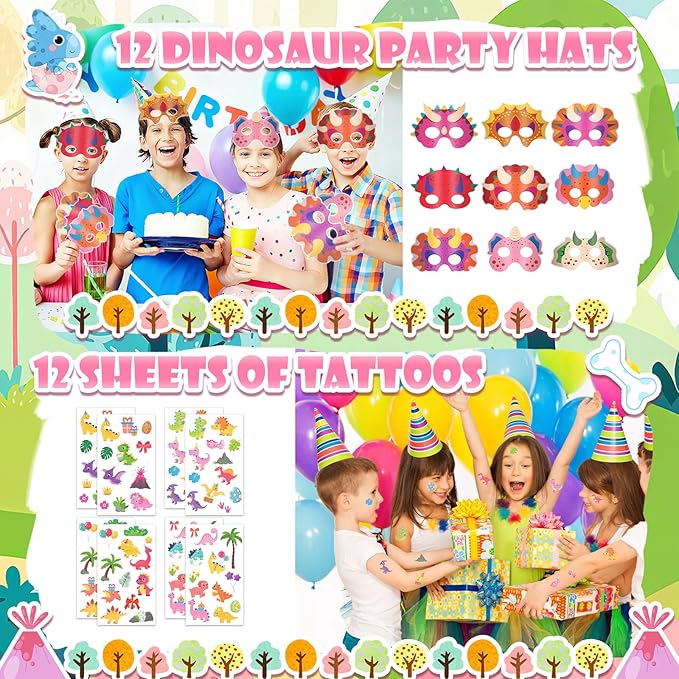 96Pcs Pink Dinosaur Party Favors Dino Themed Party Birthday