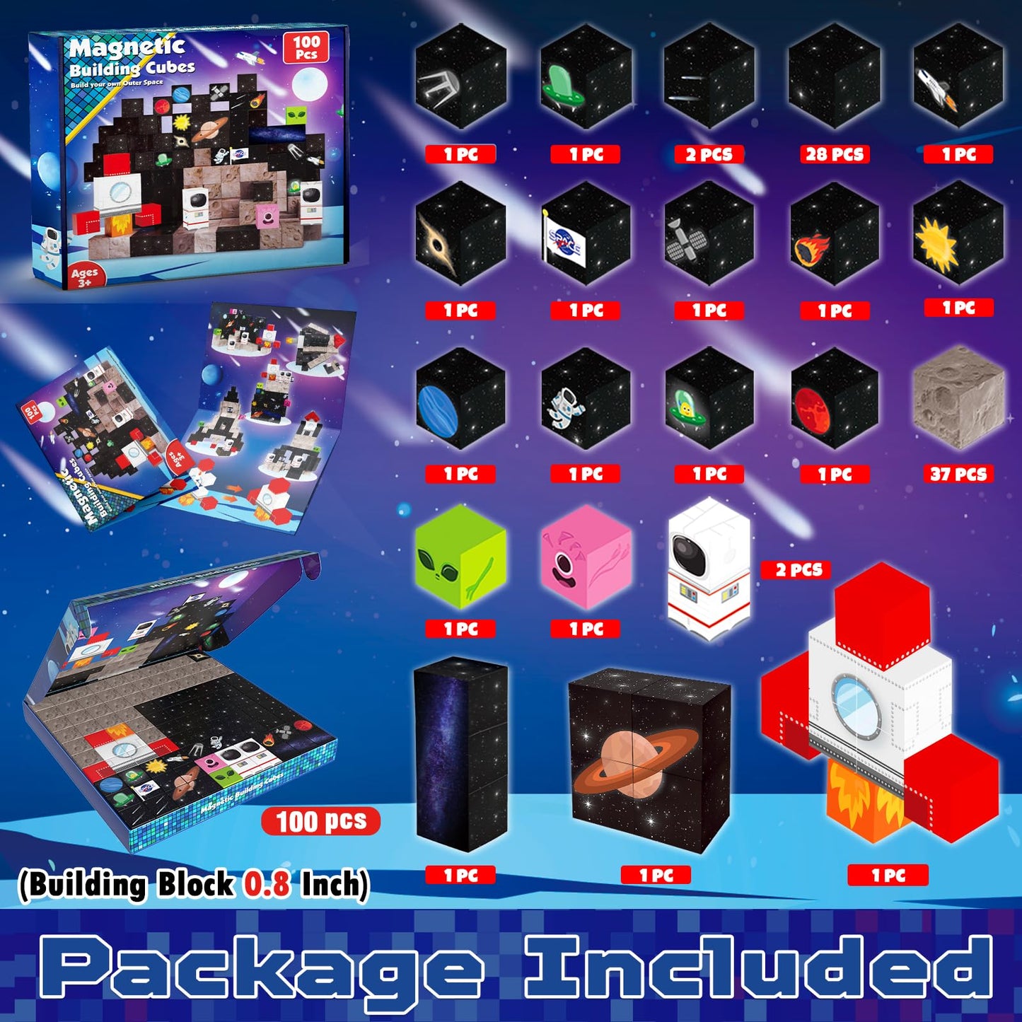 Annexfun Magnetic Blocks-100PCS Magnetic Building Blocks,Space Rocket