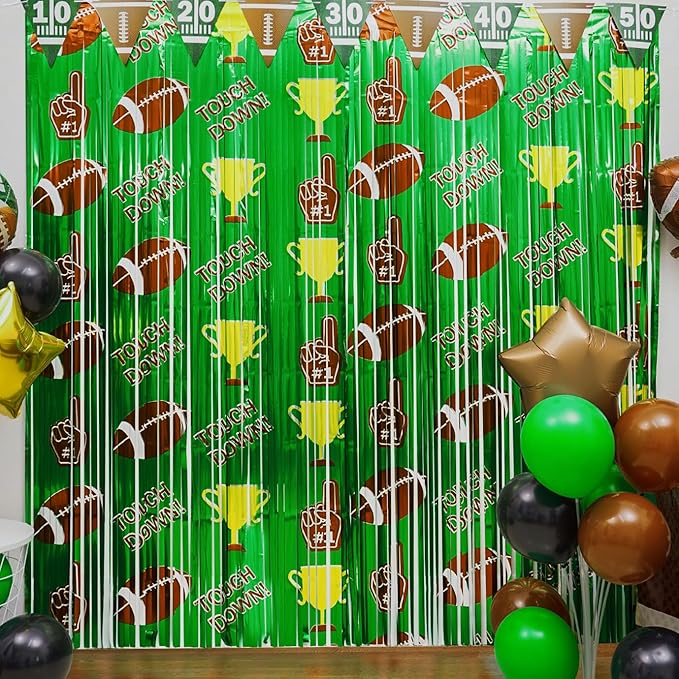 Football Party Decorations, 2 Pack Foil Fringe Curtains, Party