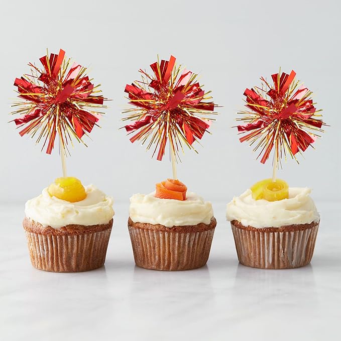 Gyufise 30Pcs Foil Firework Cupcake Toppers Sparkle Tinsel Cake #13