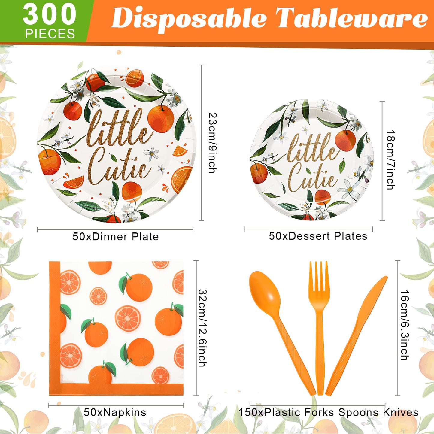 300 Pcs Little Cutie Baby Shower Paper Plates Napkins Party Supplies