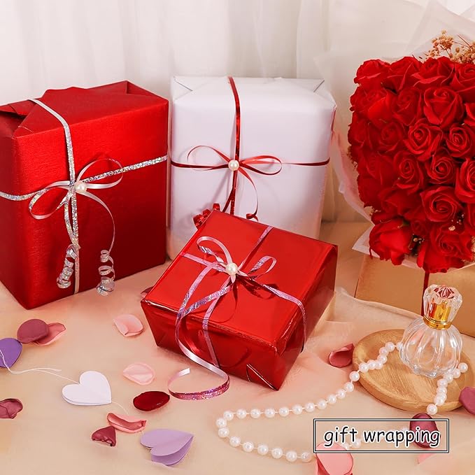 BEISHIDA Red Pink Silver Curling Ribbons Balloon String Ribbons - 3
