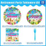 96 Pcs Hawaiian Aloha Retirement Party Plates Luau Tropical Happy