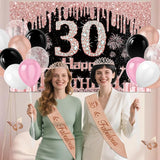 30th Birthday Decorations for Her 49pcs Black Rose Gold Black Happy
