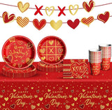 Valentine's Day Party Supplies Tableware Set Red Heart Love Paper
