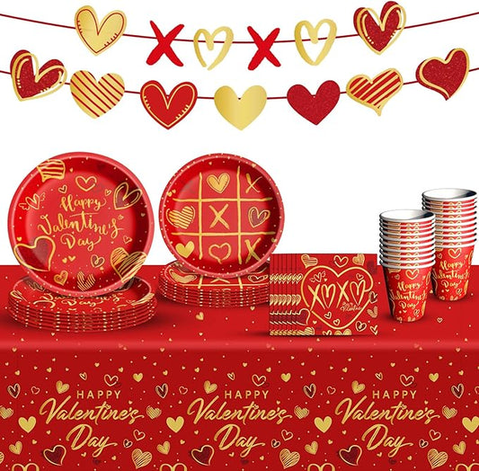 Valentine's Day Party Supplies Tableware Set Red Heart Love Paper