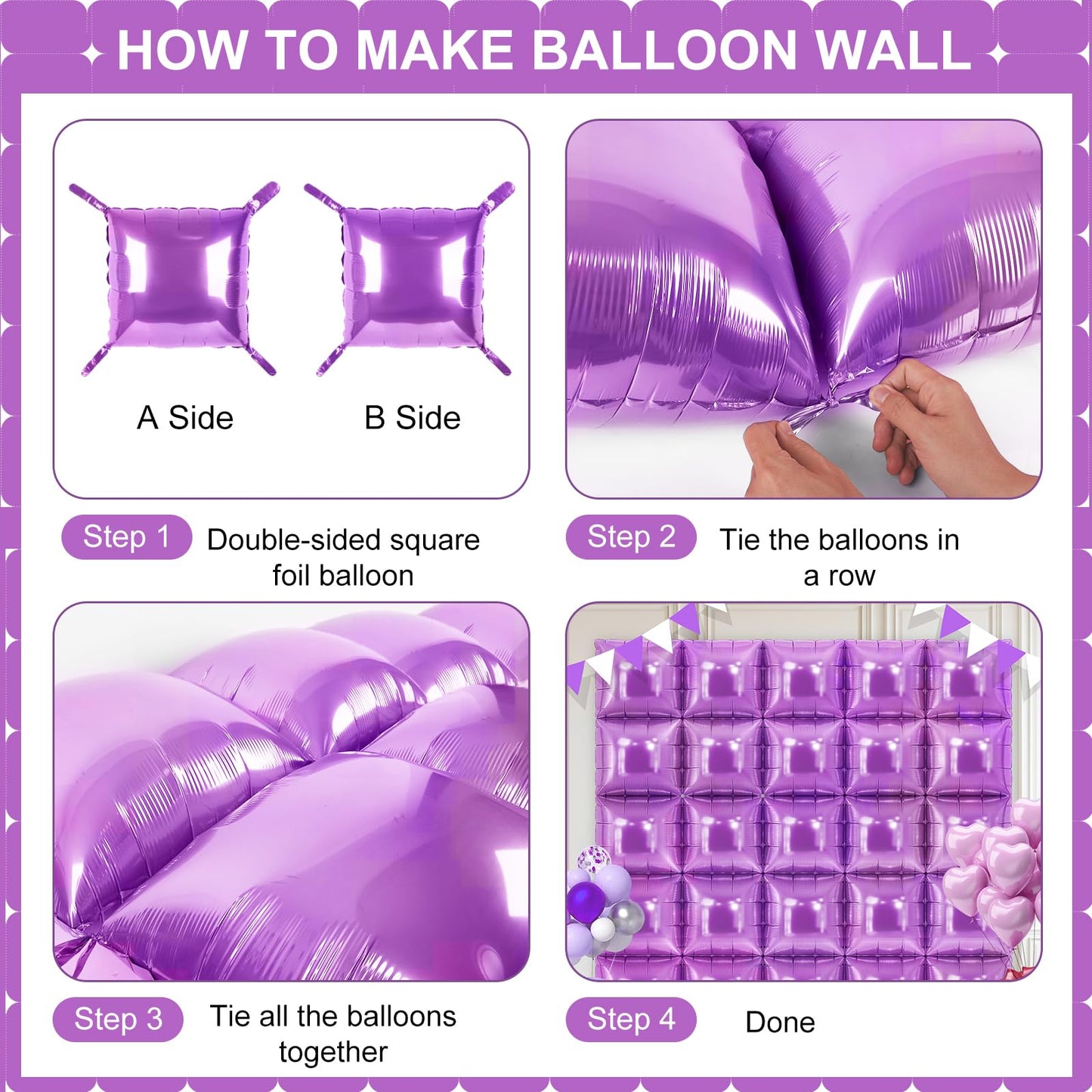 Light Purple Square Foil Balloons 25 Pcs Metallic Light Purple