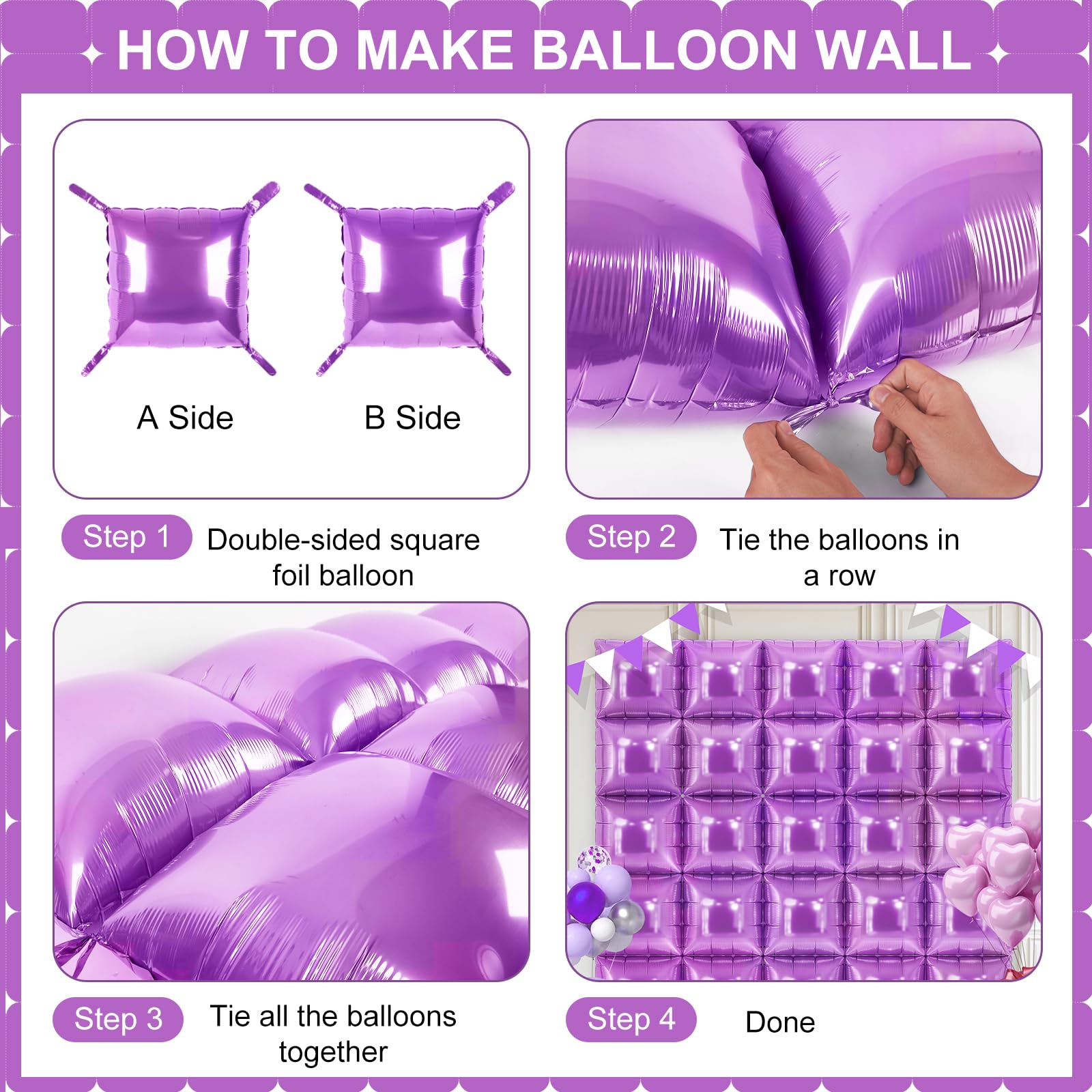 Light Purple Square Foil Balloons 25 Pcs Metallic Light Purple