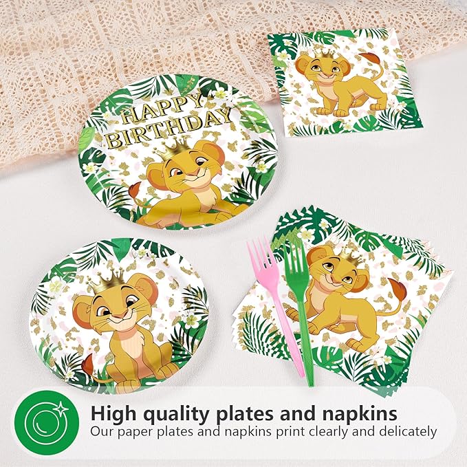 96Pcs Lion Baby Shower Party Decorations Jungle Safari Lion Plates