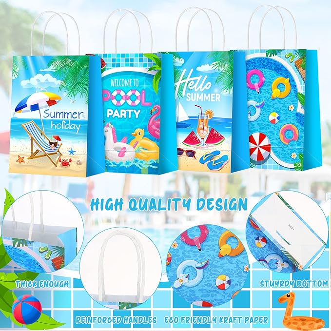 24 Pieces Summer Pool Party Favors Bags Beach Gift Goodie Paper Bags