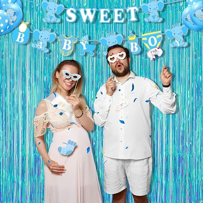 BRAVESHINE Iridescent Blue Foil Fringe Backdrop - 2 Pack 3.2x6.5 ft