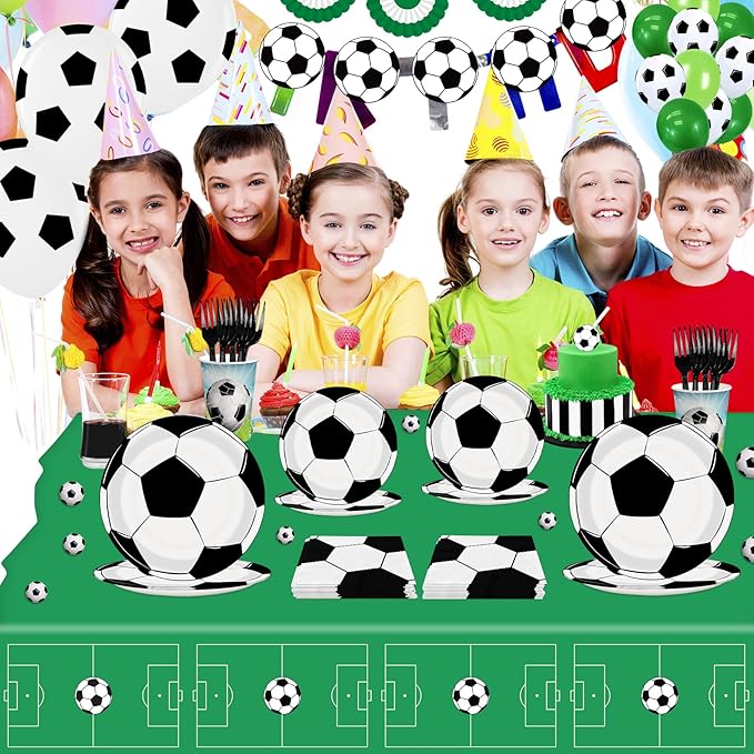 96 Pcs Soccer Plates and Napkins Soccer Party Supplies for Birthday