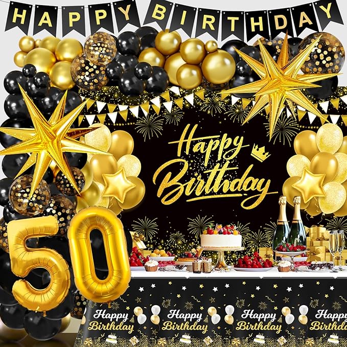 Black and Gold Birthday Decorations for Men Women Black and