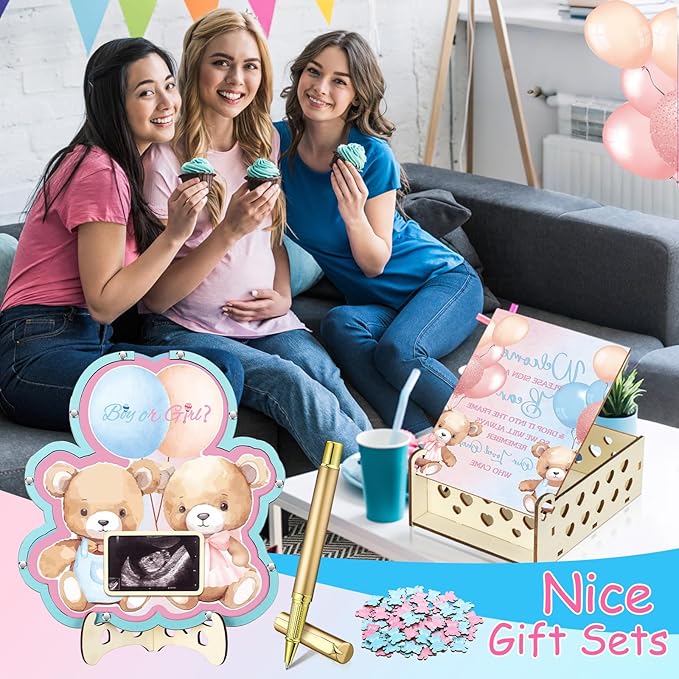63 Bear Gender Reveal Baby Shower Guest Book Alternatives Set Baby