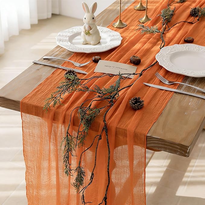 Keketoarrange 3pcs Orange Gauze Rustic Cheesecloth Table Runner 120
