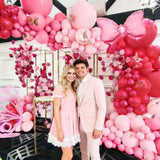 Pink Balloon Arch Kit Double Stuffed Peach Pink Bow Balloon Garland