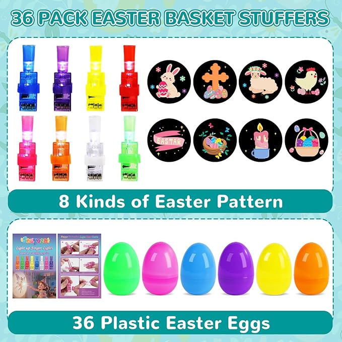 36 Pcs Prefilled Easter Eggs with LED Finger Lights Toys Easter