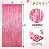 Pink Metallic Tinsel Foil Fringe Curtains, 2 Pack 3.3x8.3 Feet Party