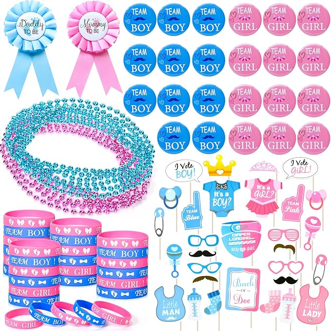 Baby Gender Reveal Party Favors Supplies Ideas Team Boy or Girl Pins