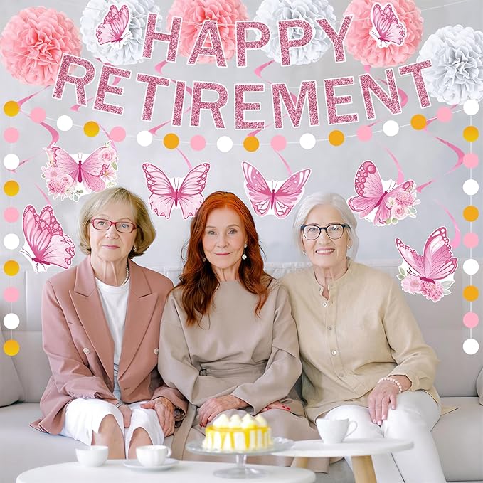 14pcs Pink Retirement Party Decorations for Women Butterfly Pink