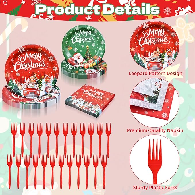 100 Pcs Christmas Tableware Party Supplies Disposable Merry