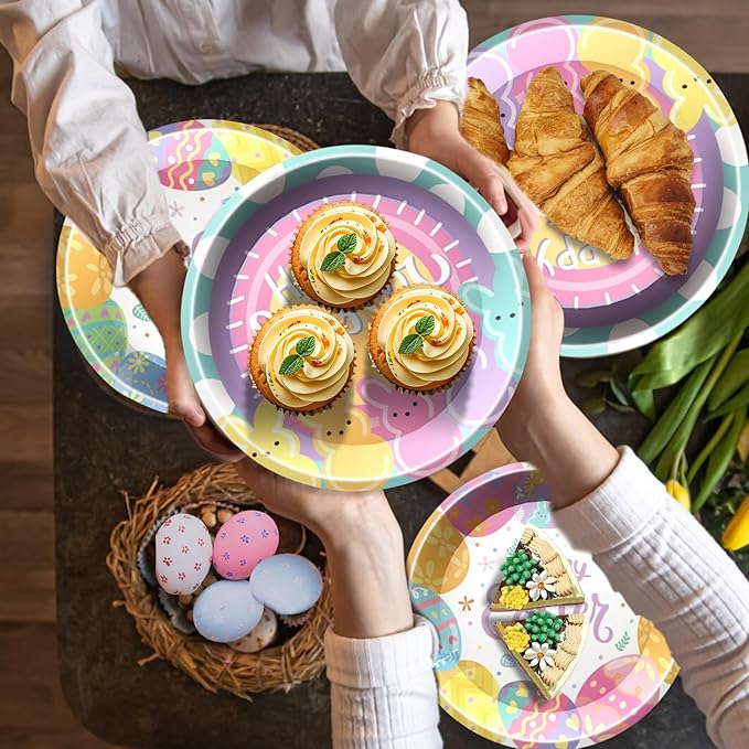 96 Pcs Easter Party Supplies Easter Plates and Napkins Set Colorful