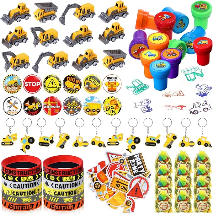 244 Pcs Construction Birthday Party Favors Set for 24 Guests Include