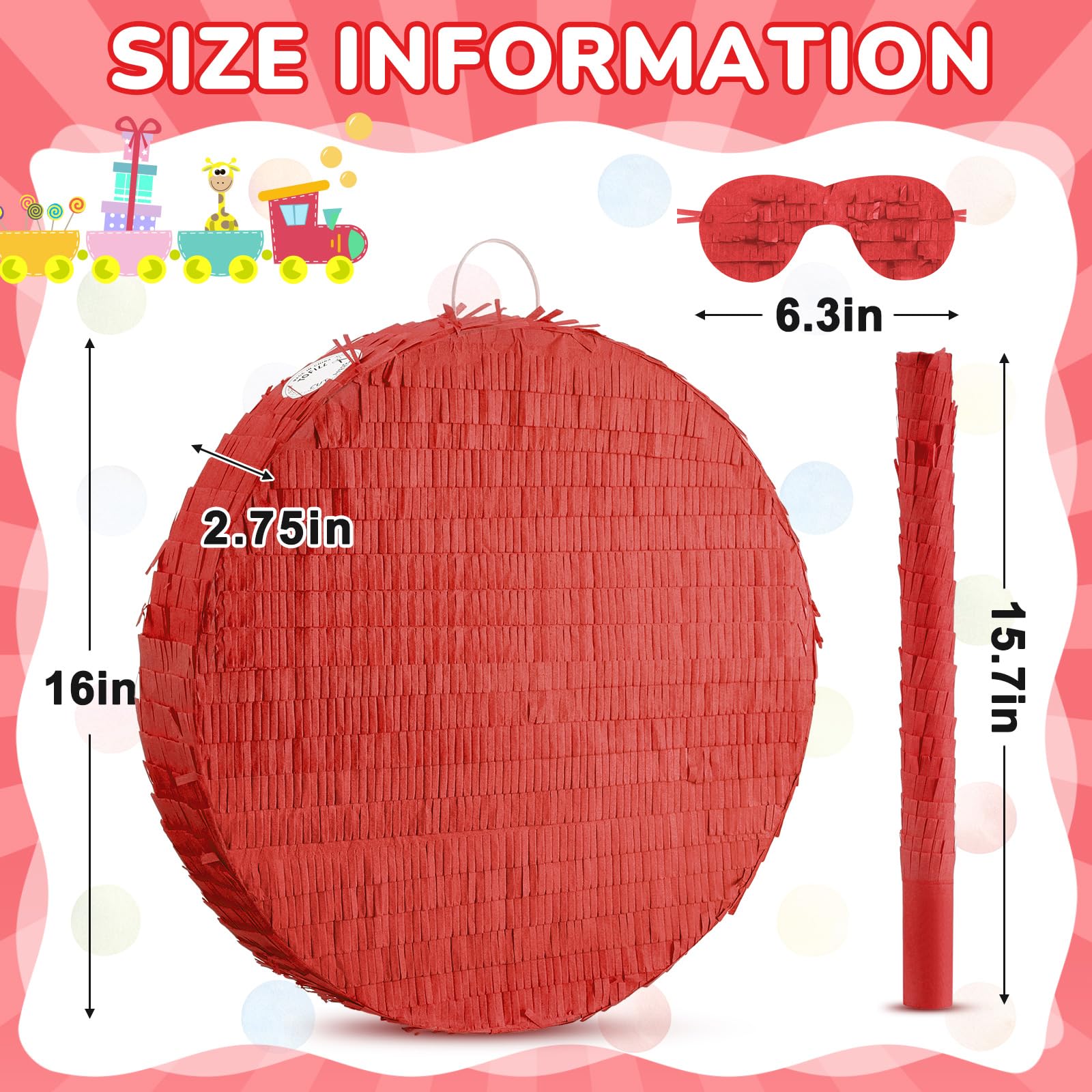 Jenaai 16 Inch Round Red Piñata Large circle Blank Piñata with Stick