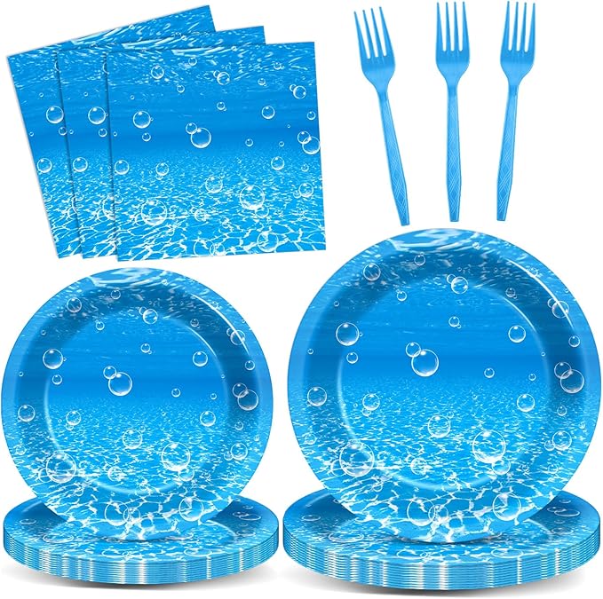 96Pcs Ocean Theme Party Plates and Napkins for Under the Sea Bubbles
