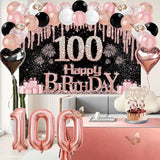 100th Birthday Decorations for Women 49pcs Black Rose Gold Black