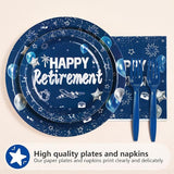 96Pcs Happy Retirement Party Supplies Blue and Silver Plates and