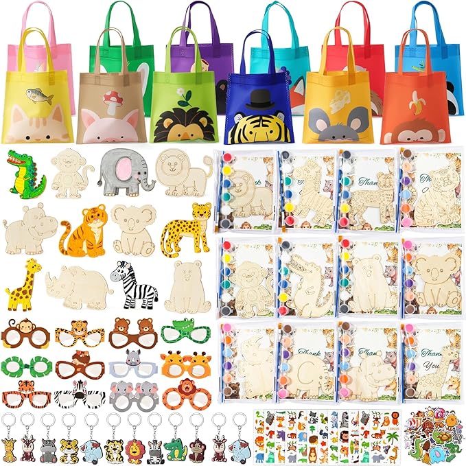 136Pcs Safari Party Favors Jungle Birthday Supplies for Kids Wooden