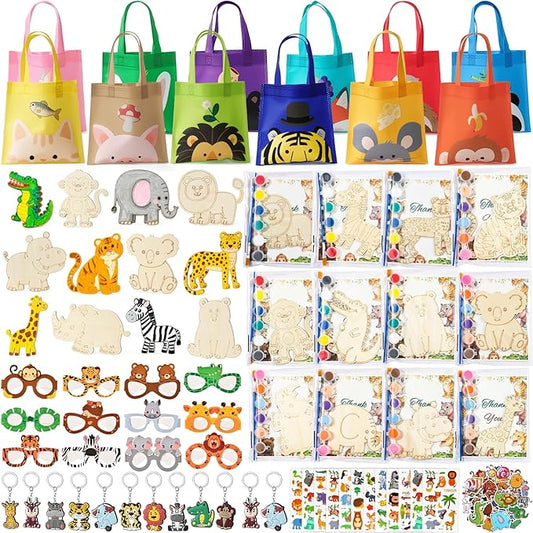 136Pcs Safari Party Favors Jungle Birthday Supplies for Kids Wooden