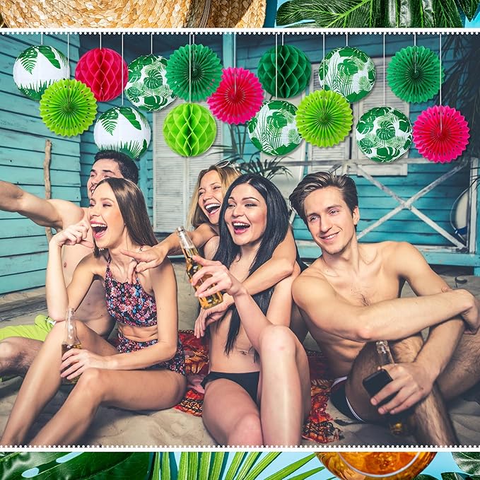 18 Pcs Summer Tropical Party Decoration Palm Leaf Hanging Paper