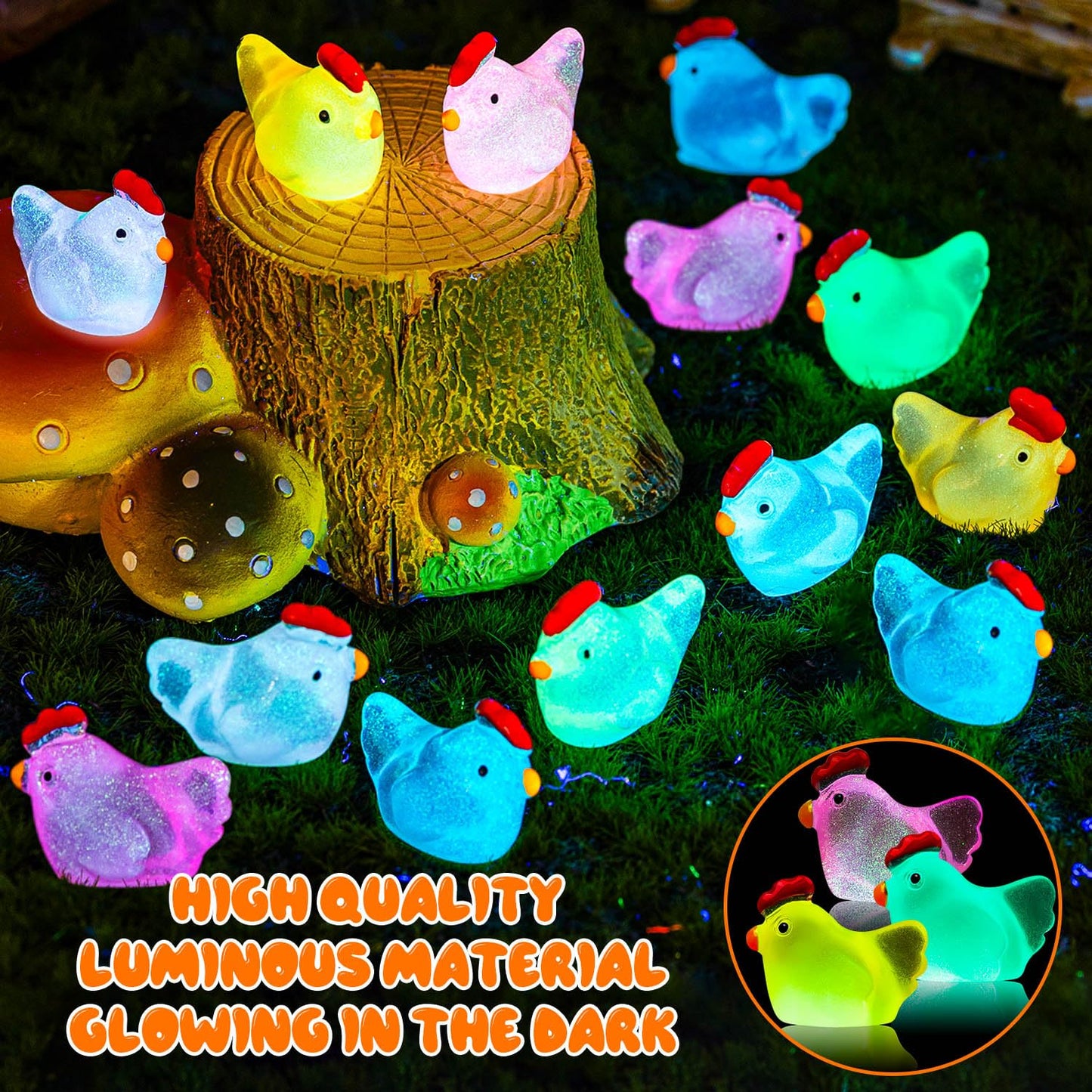 SYWHXY 192PCS Luminous Mini Resin Chickens Miniature Animals, Tiny