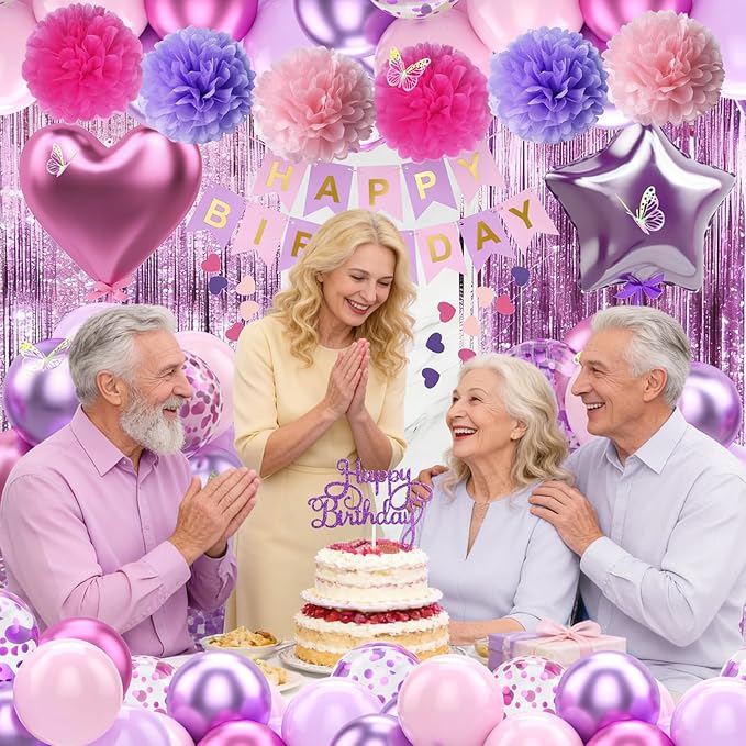 Purple Pink Birthday Decorations Balloons Pink Purple Happy Birthday