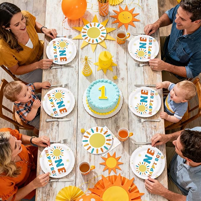 96Pcs Sun 1st Birthday Party Decorations Happy Boy One Themed Plates