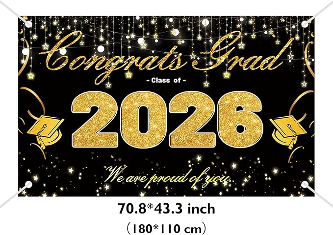 Graduation Decorations 2026 Black and Gold Party Supplies