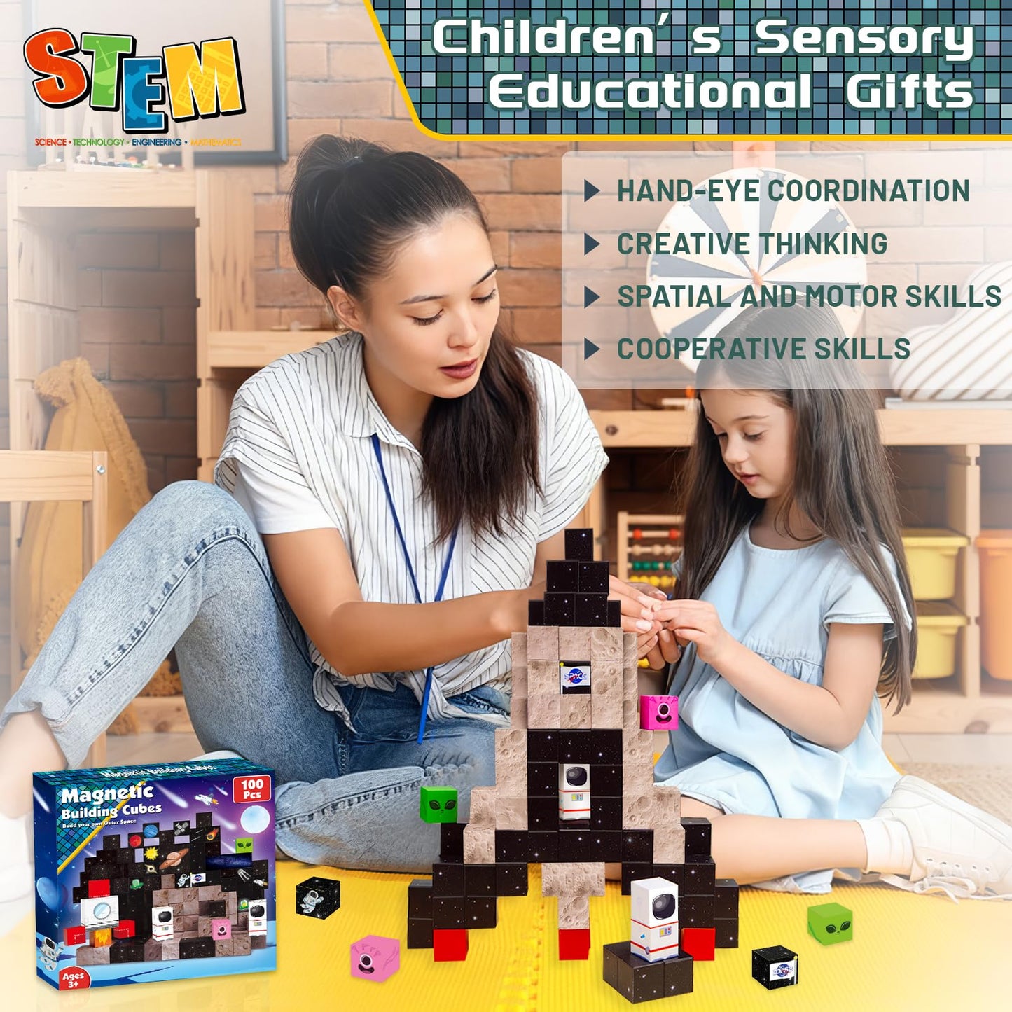 Goody King 100PCS Space Rocket Magnetic Building Blocks |Space