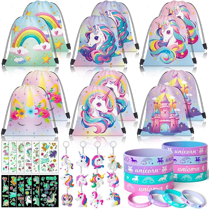 12 Sets Unicorn Party Favors Birthday Supplies for Girls Kid