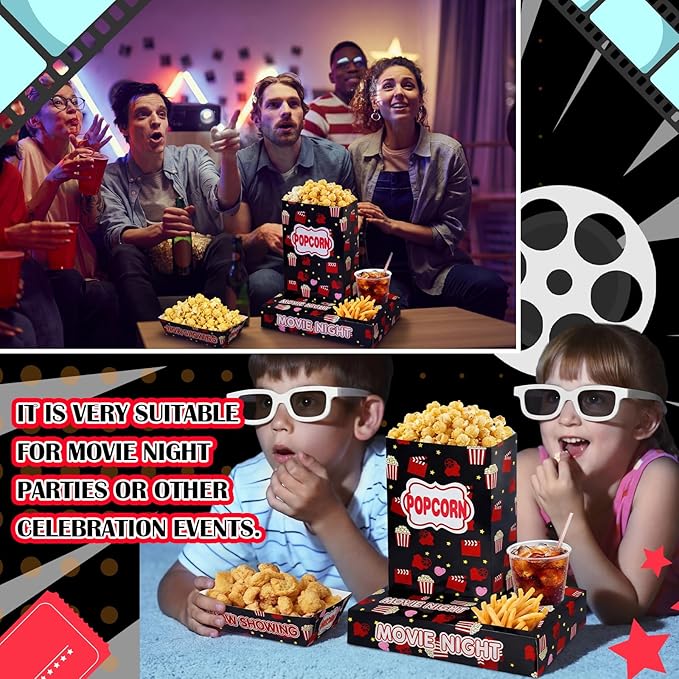 72 Pcs Movie Night Supplies Paper Movie Snack Trays Set Include 24