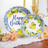 96Pcs Capri Lemon Party Supplies Blue Tiles Yellow Lemon Plates and
