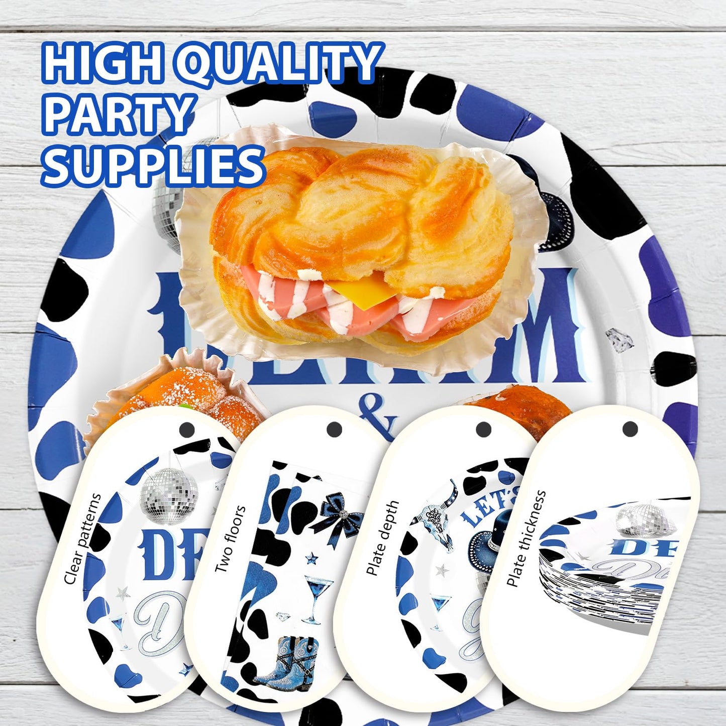 96Pcs Denim and Diamonds Party Decorations Blue Western Disco Cowgirls