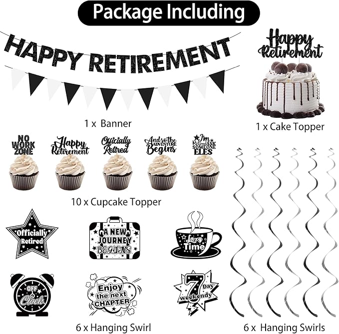 Retirement Party Decorations Black White Happy Retirement Banner
