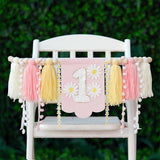 Pink Daisy Baby First Birthday Party Decorations Blue High Chair