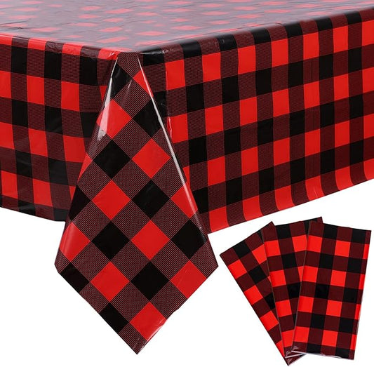 Kesfey 3 Packs Buffalo Check Plaid Table Cloth 54 x 108 Inches Red