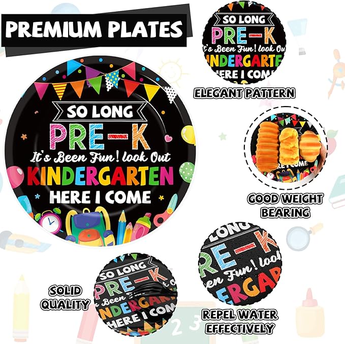 96Pcs Pre K Graduation Party Paper Plates and Napkins So Long Pre K