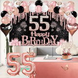55th Birthday Decorations for Women 49pcs Black Rose Gold Black